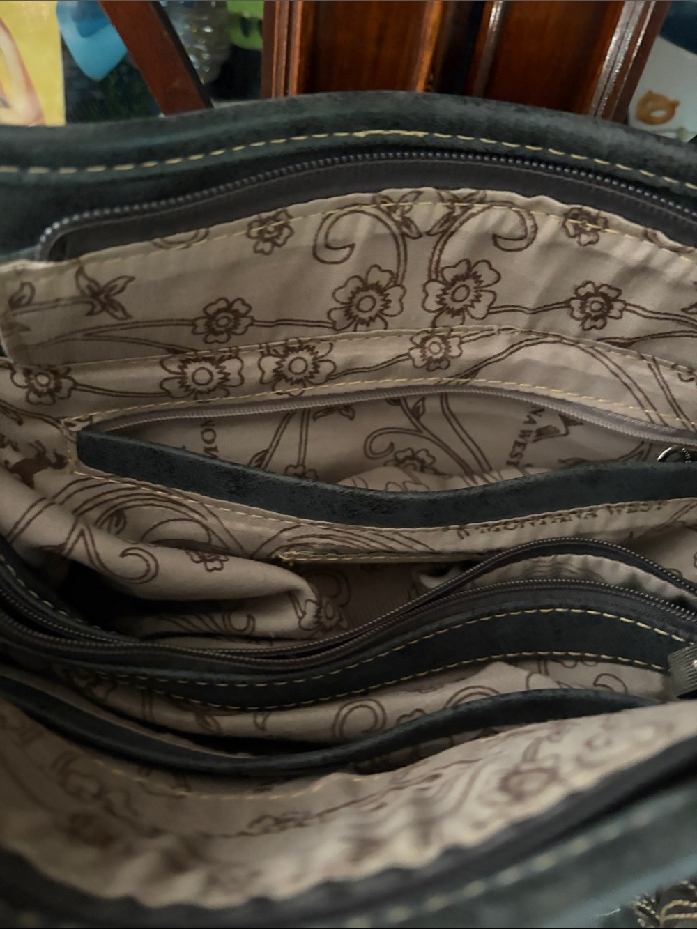 Montana West Black Embroidered Studded Shoulder Bag with Chain Straps - Picture 6 of 10
